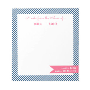 Mum Notepads, Blue and Pink Personalised Notepad
