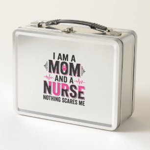 Mum Nurse Nothing Scares Me Vintage Engraving Desi Metal Lunch Box