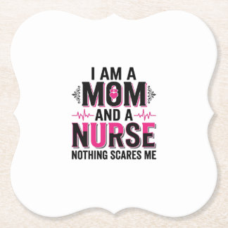 Mum Nurse Nothing Scares Me Vintage Engraving Desi Paper Coaster