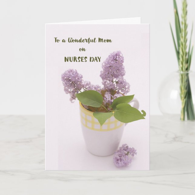 Mum Nurses Day with Lilacs in Coffee Cup Vase Card (Front)