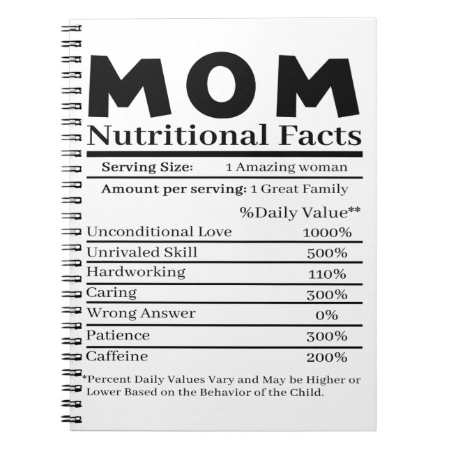 Mum Nutritional Facts Notebook (Front)