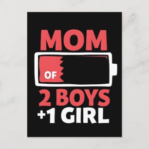 Mum of 2 Boys 1 Girl Pregnancy Mothers day  Announcement Postcard
