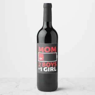 Mum of 2 Boys 1 Girl Pregnancy Mothers day Wine Label