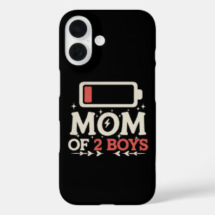 Mum Of 2 Boys Low Battery Funny Mother's Day iPhone 16 Case