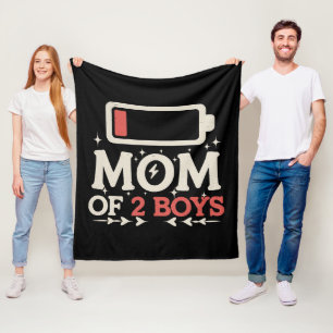 Mum Of 2 Boys Low Battery Funny Mother's Day Fleece Blanket