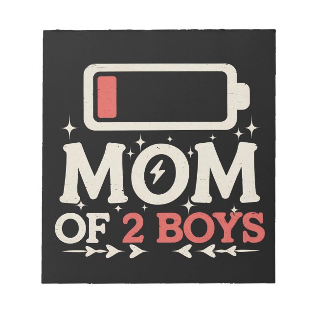 Mum Of 2 Boys Low Battery Funny Mother's Day Notepad (Front)