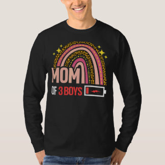 Mum Of 3 Boys Leopard Rainbow  From Son Mother Bir T-Shirt
