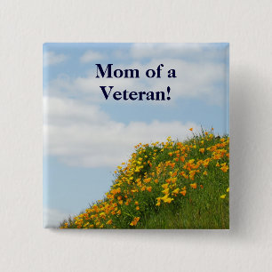 Mum of a Veteran! buttons Blue Sky Poppy Flowers