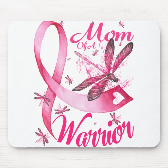 Mum Of A Warrior Dragonfly Breast Cancer Awareness Mouse Mat (Front)