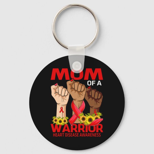 Mum Of A Warrior Heart Disease Awareness Sunflower Key Ring (Front)
