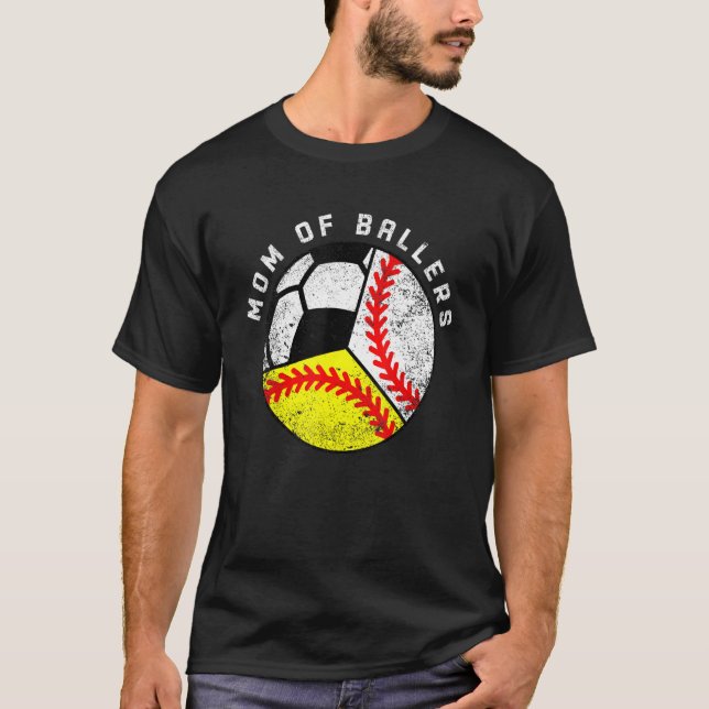 Mum Of Ballers   Baseball Softball Soccer Mum T-Shirt (Front)