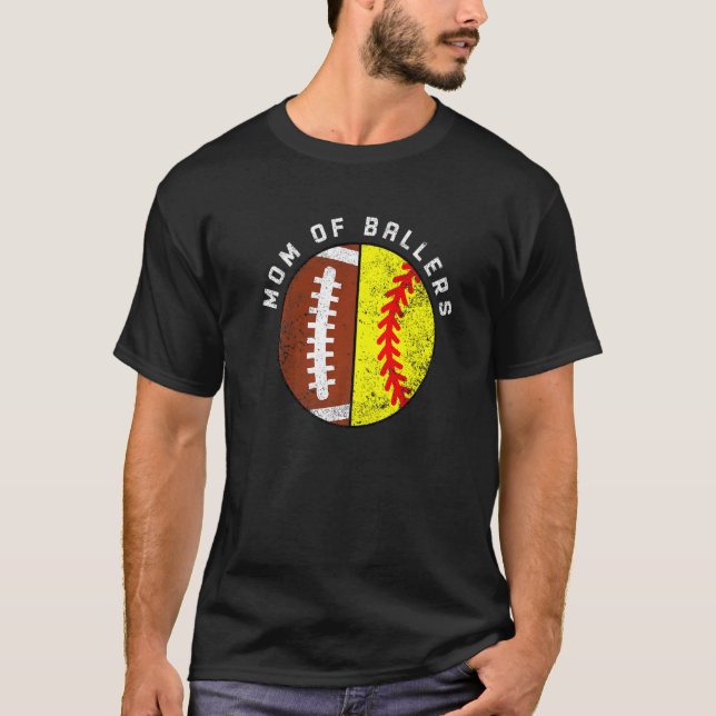 Mum Of Ballers  Football Softball Mum T-Shirt (Front)