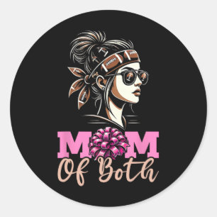 Mum Of Both Footll Cheerleading Cheer Mum Game Day Classic Round Sticker