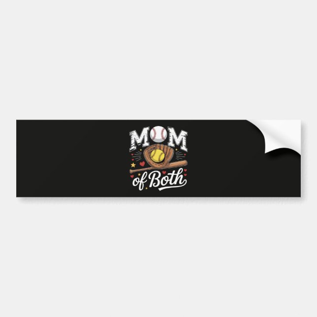 Mum of Both Game Day Baseball Softball  Bumper Sticker (Front)