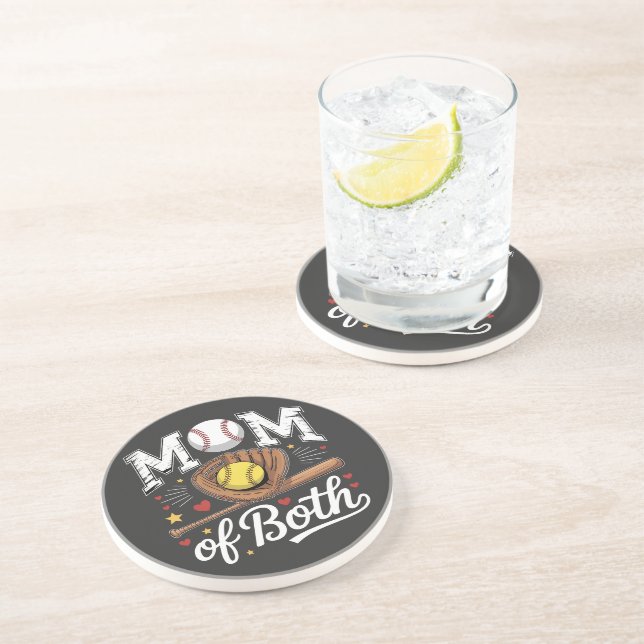 Mum of Both Game Day Baseball Softball  Coaster (Side)