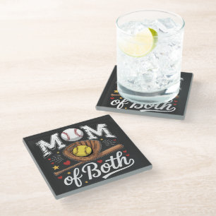 Mum of Both Game Day Baseball Softball Glass Coaster