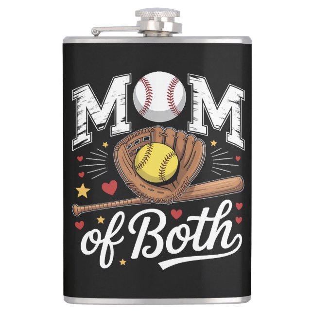 Mum of Both Game Day Baseball Softball  Hip Flask (Front)