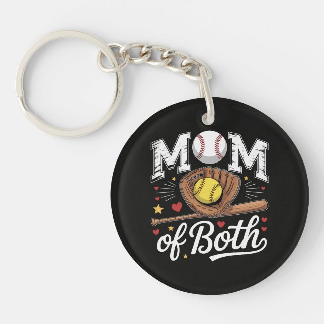 Mum of Both Game Day Baseball Softball  Key Ring (Front)