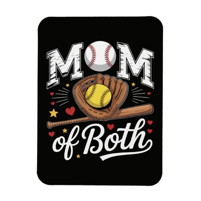 Mum of Both Game Day Baseball Softball  Magnet (Vertical)