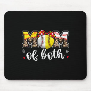 Mum Of Both Leopard Game Day Baseball Softball Mot Mouse Mat