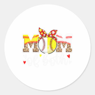 Mum Of Both Messy Bun Baseball Softball Leopard Mo Classic Round Sticker