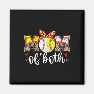 Mum Of Both Messy Bun Baseball Softball Leopard Mo Magnet