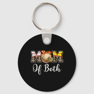 Mum Of Both Messy Bun Baseball Softball Mama Mothe Key Ring