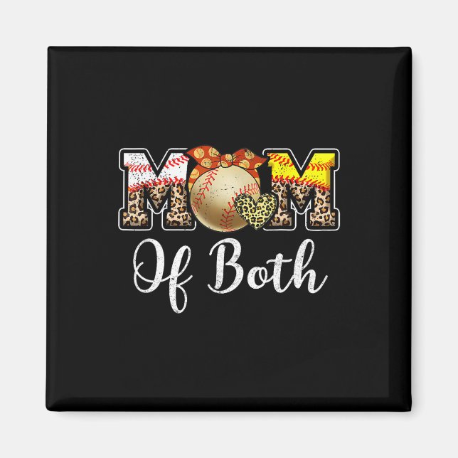 Mum Of Both Messy Bun Baseball Softball Mama Mothe Magnet (Front)