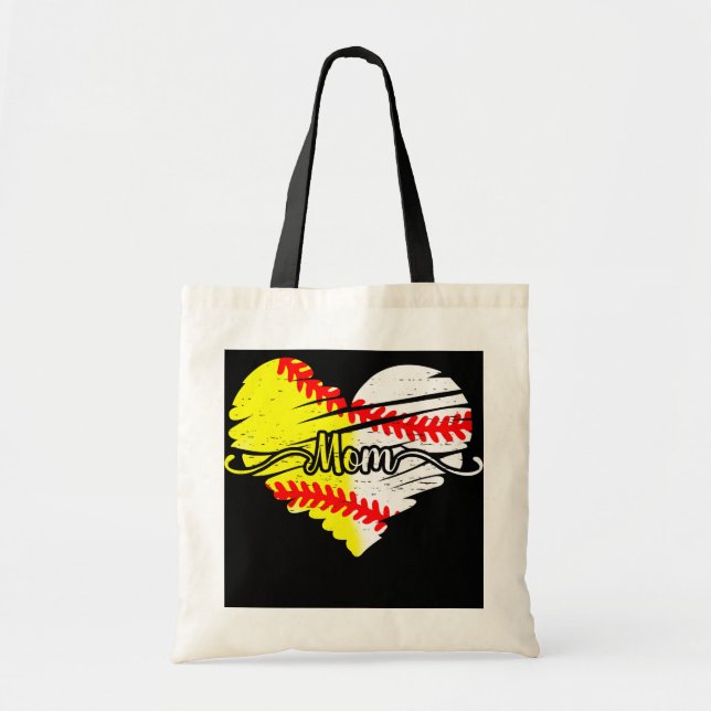 Mum Of Both Mum Heart Ball Baseball Softball Mum Tote Bag (Front)