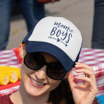 Mum of Boys Trucker Hat<br><div class="desc">Are you a mother to a brood of boys? Celebrate your boy mum status with this cute trucker hat featuring the saying "mum of boys" in navy blue hand lettered typography with a heart and arrow illustration. Make a beloved mummy smile this Mother's Day with this cute hat featuring trendy...</div>