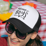 Mum of Boys Trucker Hat<br><div class="desc">Are you a mother to a brood of boys? Celebrate your boy mum status with this cute trucker hat featuring the saying "mum of boys" in black hand lettered typography with a heart and arrow illustration. Make a beloved mummy smile this Mother's Day with this cute hat featuring trendy typography...</div>