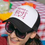 Mum of Boys Trucker Hat<br><div class="desc">Are you a mother to a brood of boys? Celebrate your boy mum status with this cute trucker hat featuring the saying "mum of boys" in vibrant fuchsia pink hand lettered typography with a heart and arrow illustration. Make a beloved mummy smile this Mother's Day with this cute hat featuring...</div>
