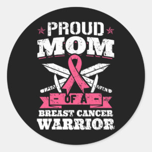 Mum Of Breast Cancer Warrior Pink Awareness Ribbon Classic Round Sticker