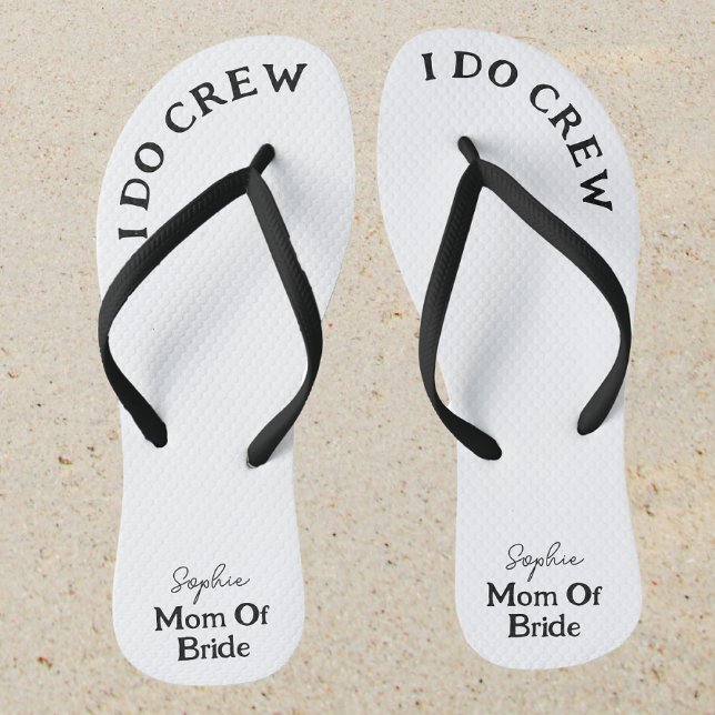 Mum Of Bride Black And White Name Flip Flops (Sand)