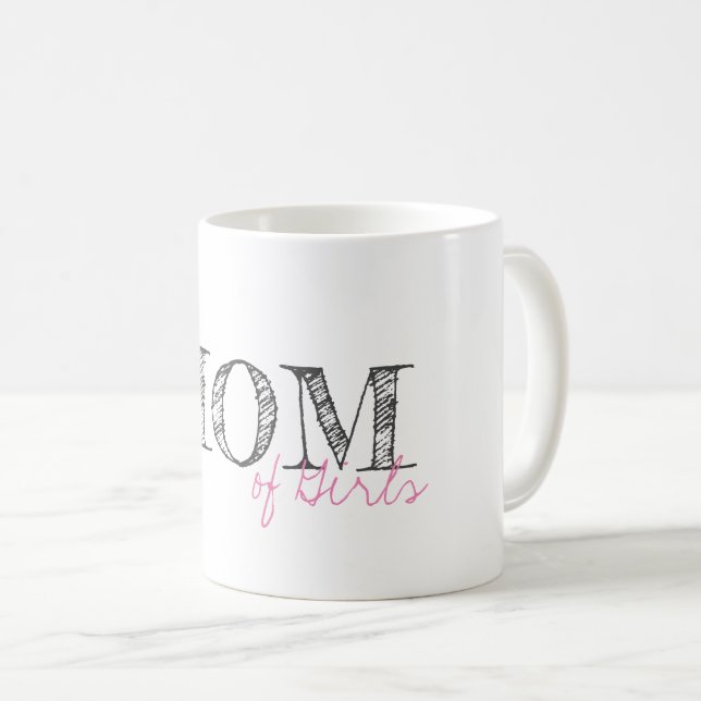 Mum of Girls Baby Pink Modern Typography Sweet Coffee Mug (Front Right)