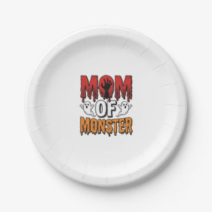 Mum of Monster Vintage Halloween Shirt Design_1 Paper Plate