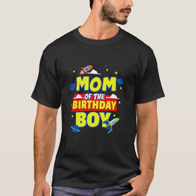 Mum Of The Birthday Astronaut Boy Outer Space Them T-Shirt (Front)