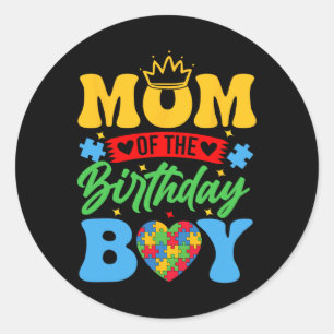 Mum Of The Birthday Boy Autism Love Heart Autism A Classic Round Sticker