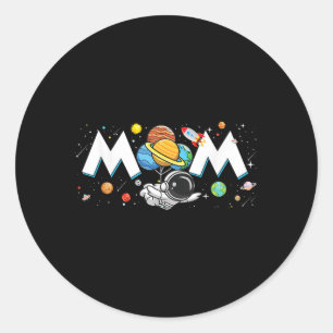Mum Of The Birthday Boy Funny Astronaut Space Fami Classic Round Sticker