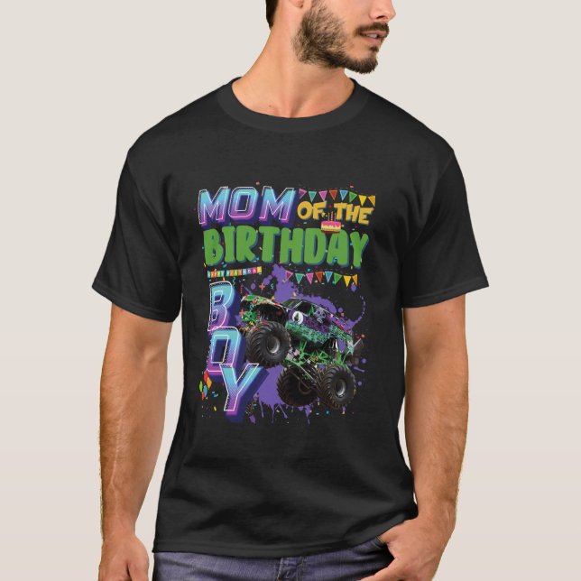 Mum of the Birthday Boy Matching Monster Truck B d T-Shirt (Front)
