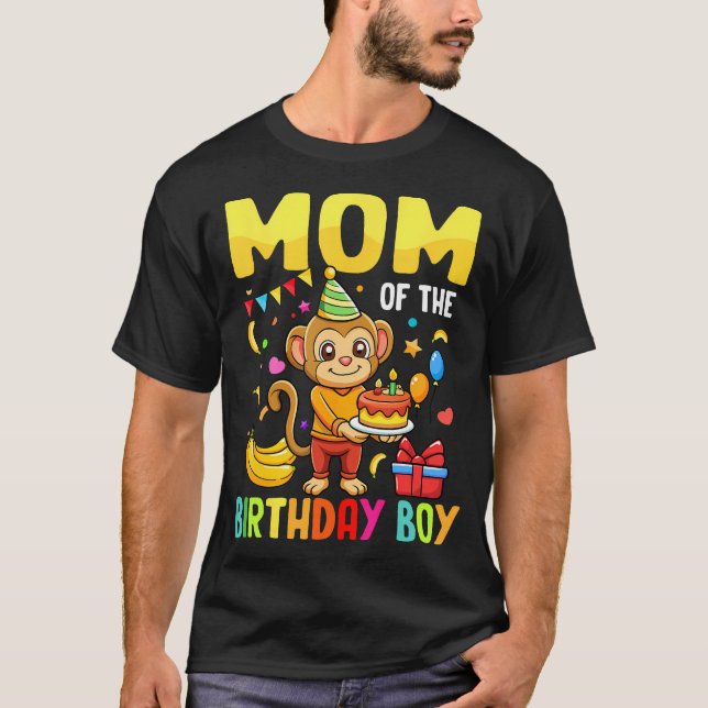 Mum Of The Birthday Boy Monkey Bday Party Family T-Shirt (Front)