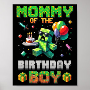 Mum Of The Birthday Boy Party Video Gamer Pixel Nu Poster