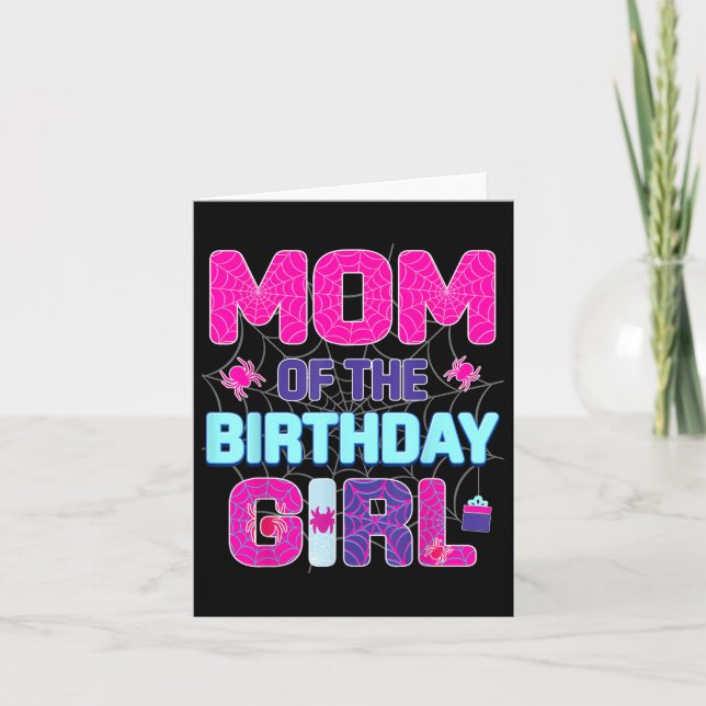 Mum Of The Birthday Girl Cute Spider Family Bday P Card (Front)