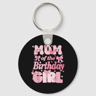 Mum Of The Birthday Girl Family Pink Coquette Bow Key Ring