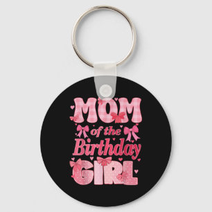 Mum Of The Birthday Girl Family Pink Coquette Bow  Key Ring