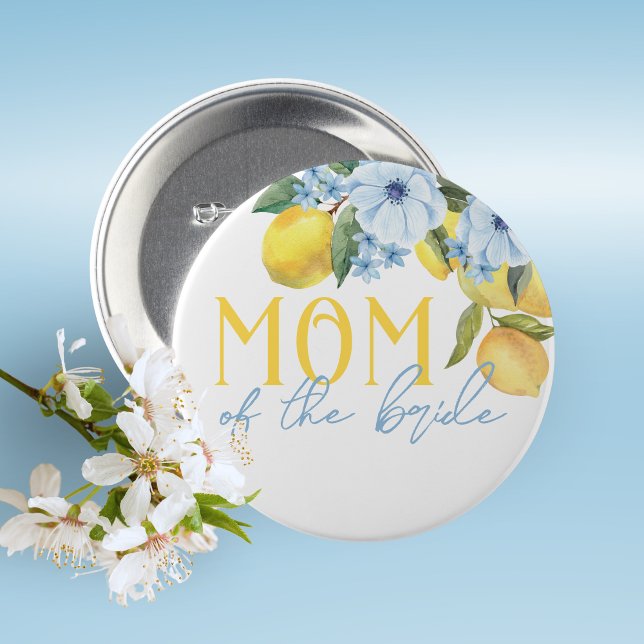 Mum of the Bride Lemon Bridal Shower Pin on Button (Lemon Bridal Shower Pin on Buttons for Your Special Guests of Honor Such as Grandma's, Mom's & More)