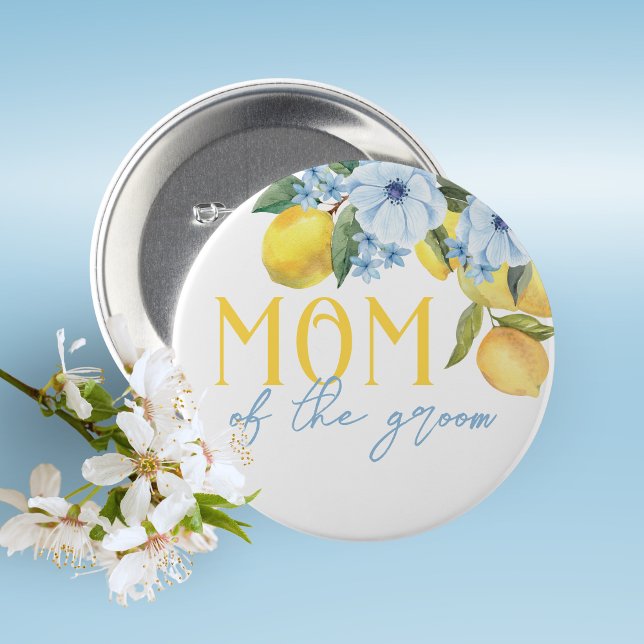 Mum of the Groom Lemon Bridal Shower Pin on Button (Lemon Bridal Shower Pin on Buttons for Your Special Guests of Honor Such as Grandma's, Mom's & More)
