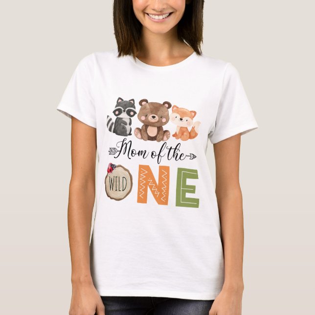 Mum of the Wild One Woodland Anamals Birthday T-Shirt (Front)