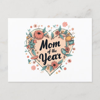 Mum of the Year Floral Heart Design Holiday Postcard