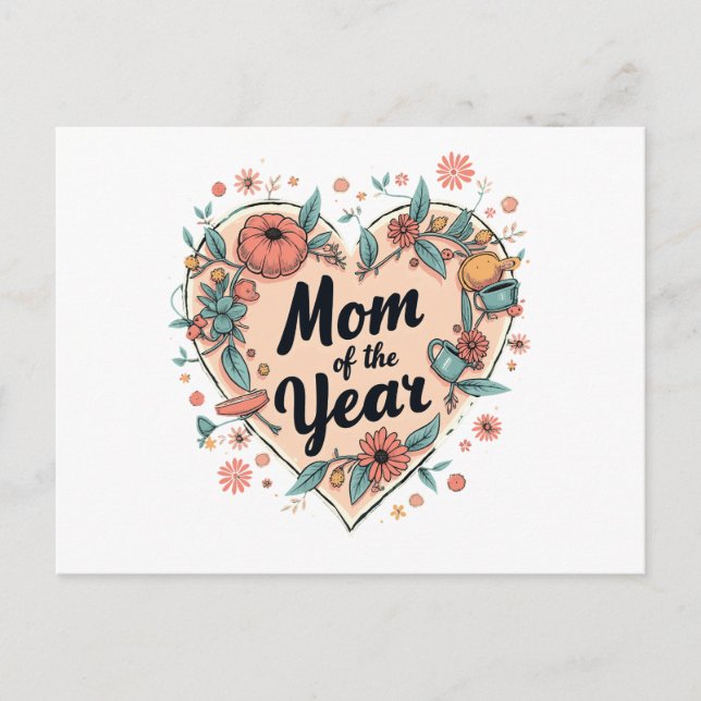 Mum of the Year Floral Heart Design Holiday Postcard (Front)
